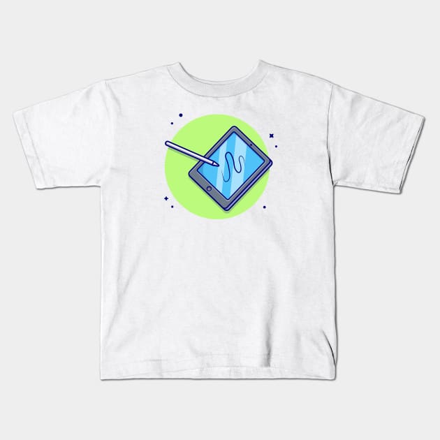 Tablet And Stylus Pencil Cartoon Vector Icon Illustration Kids T-Shirt by Catalyst Labs